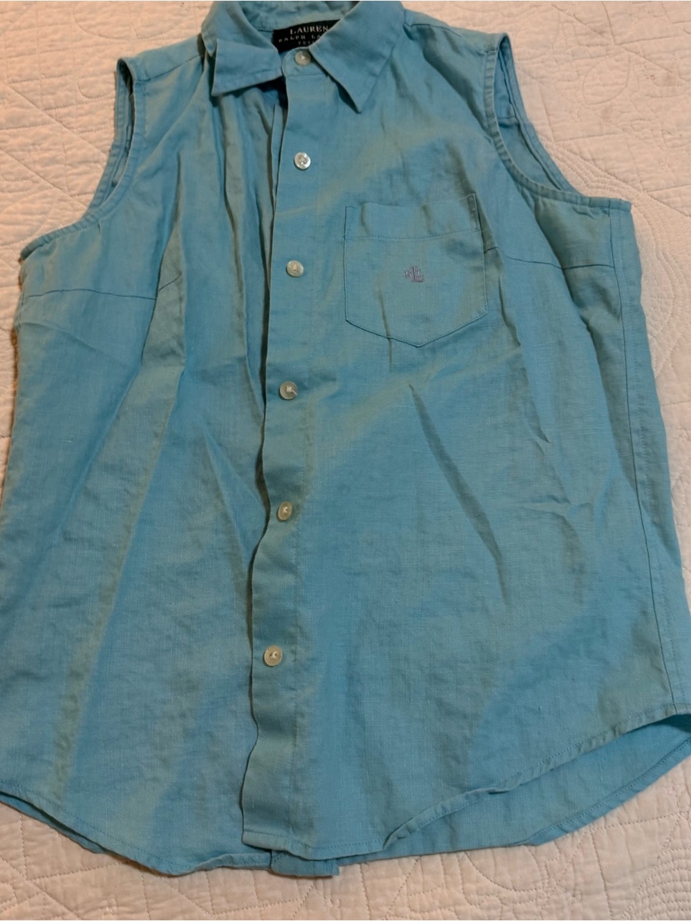 Lauren Ralph Lauren Women’s Linen Sleeveless Button-Down Shirt in Soft Blue